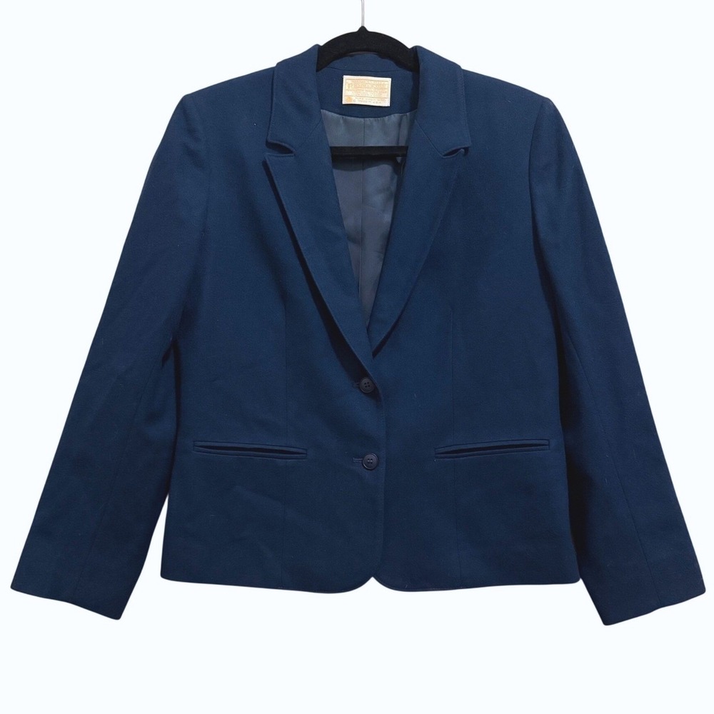 Vintage Pendleton‎ Navy Blue 100% Virgin Wool 2-Button Blazer Size 8 Academia